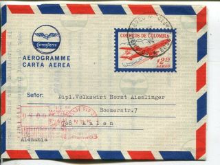 Colombia Meter Mark Uprated Aerogramme To Germany 1974