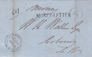 Canada 1854 Single Rate Money Letter London To Cobourg 3d Rate