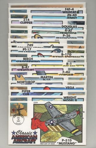 Us - Classic American Aircraft,  Set Of 21 Collins Hand Painted Fdcs Lot 4