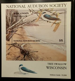 1985 National Audubon Society Wisconsin Birds Mnh Vf