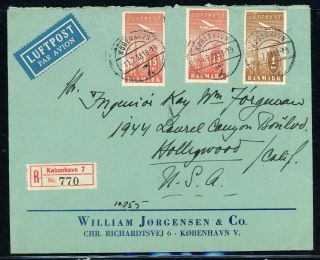 Denmark Postal History: Lot 5 1938 Reg Multifranked Air Copenhagen - La $$$
