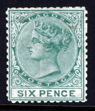 Lagos Nigeria Qv 1874 Six Pence Blue - Green Wmk Crown Cc P.  12½ Sg 6