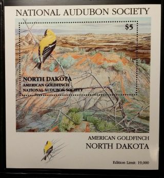 1985 National Audubon Society North Dacota Birds Mnh Vf