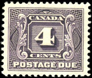 Canada J3 Vf,  Og H 1928 First Postage Due 4c Violet Cv$100.  00