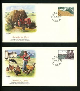 Postal History Sweden Fdc 1280 - 1284 Set Of 5 Farming Woodcutter Cattle 1979