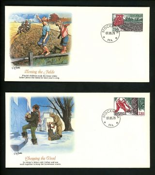Postal History Sweden FDC 1280 - 1284 SET OF 5 Farming Woodcutter cattle 1979 3
