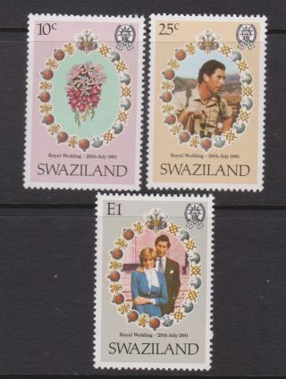 1981 Royal Wedding Charles & Diana Mnh Stamp Set Swaziland Sg 376 - 378