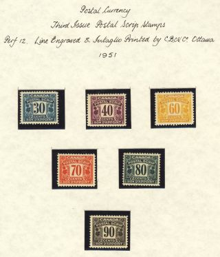 6x Canada Mnh Postal Scrip Stamps 3rd Issue 30c - 40c - 60c - 70c - 80c - 90c Cv= $81.  00