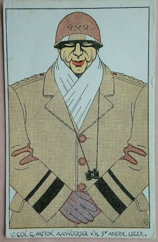 Netherlands 1945 Caricature Picture Post Card General George Patton