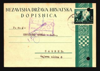 Croatia 1941 Postal Card To Zagreb (punch Holes) - Z18120
