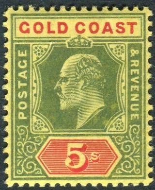 Gold Coast - 1913 5/ - Green & Red/yellow.  A Mounted Example Sg 68