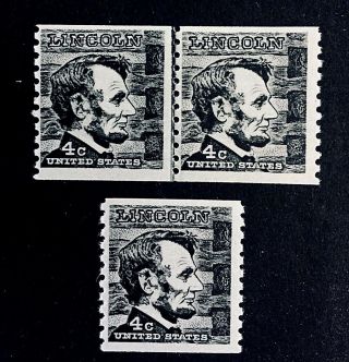 Us Stamps,  Scott 1303 Vf M/nh 1966 Joint Line Pair & Single Of Lincoln Po Fresh