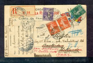 France 1914 Interesting Registered Resend Field Post Card To The Netherlands