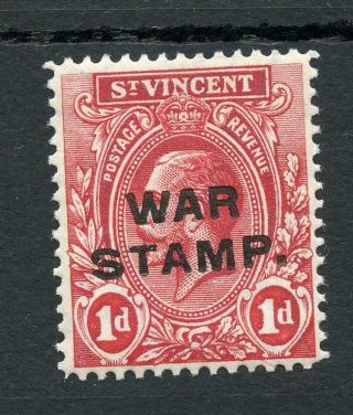 St Vincent 1916 War Tax 1d Red Words 1½mm Apart Sg123 Fine Mvlh Cat £130