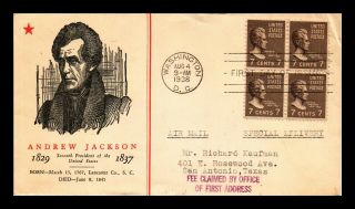 Dr Jim Stamps Us Andrew Jackson Special Delivery Air Mail Fdc Cover Scott 812