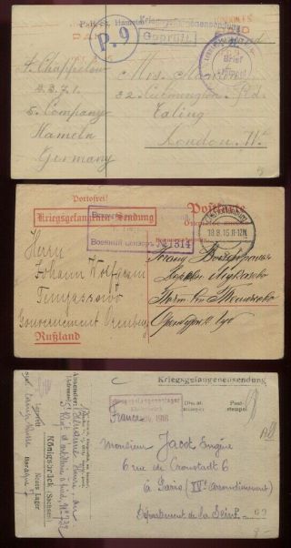 8 Wwi Pow Prisoner Of War Covers 1916 - 1919 Censored,  Letters