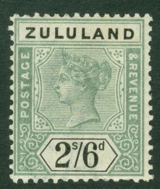 Sg 26 Zululand 1894 - 96.  2/6 Green & Black.  A Fine Lightly Mounted Example.