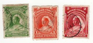 (e012) 1897 Niger Coast Protectorate,  Queen Victoria,  3pcs,  Scott 55,  56,  58