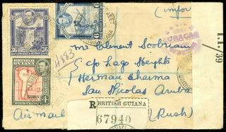 Edw1949sell : British Guiana Unusual 1944 Reg. ,  Censored,  Air Mail Cover To Usa.