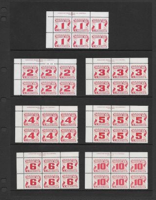 Canada J21 - 7 Postage Due Set,  Inscription Corner Blocks Of Six,  Never Hinged