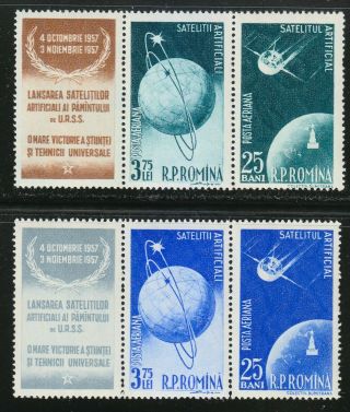 Romania 1957 Mnh Mi 1677 - 1679 Sc C49 - C52 Pairs,  Labels Launching Of Sputnik 1