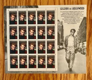 Postage Stamps Legends Of Hollywood James Dean.  32 Cents 1996 Usps