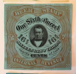 Early Internal Revenue Beer,  Liquor,  stamp lot: REA1,  16,  27,  38,  Series 1933/34 5