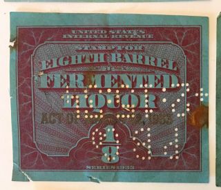 Early Internal Revenue Beer,  Liquor,  stamp lot: REA1,  16,  27,  38,  Series 1933/34 7