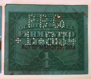 Early Internal Revenue Beer,  Liquor,  stamp lot: REA1,  16,  27,  38,  Series 1933/34 8
