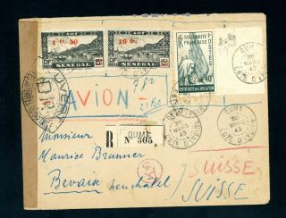 French Ivory Coast 1945 Censored Cover Registered To Switzerland (s431)