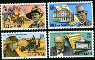 Isle Of Man 1974 Sir Winston Churchill Set Of All 4 Commemorative Stamps Mnh (a)