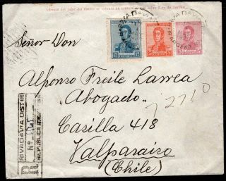 Argentina To Chile Registered Stationery Envelope 1920 Rivadavia - Valparaiso