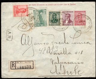 Argentina To Chile Registered,  A.  R.  Stationery Envelope 1917 Bell Ville - Valpo