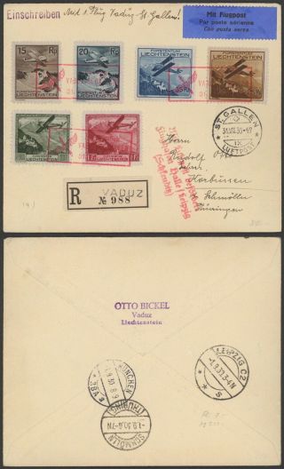 Liechtenstein 1930 - Registered Air Mail Cover Vaduz To Leipzig Germany 32145/8