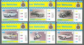 Police Vehicles - Cars - Jersey Mnh Set 2001 - Austin - Ford Cortina - Motorbike