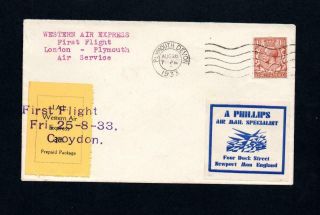 1933 First Flight Cover With 3d Western Air Express Label