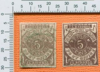 2 Us Csa La Orleans Po 5c Riddell Confederate Prov Upham Counterfeit Stamp S