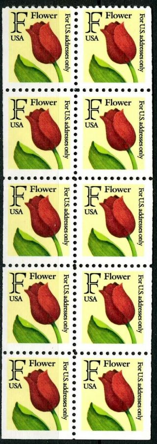 Sc 2520a - 1991 29¢ Tulip,  " F " Rate Change Folded Booklet Panes Of 10 Stamps