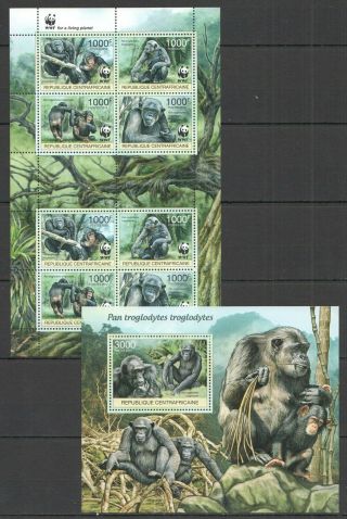 S548 2012 Central Africa Wwf Fauna Animals Primates Monkeys 1kb,  1bl Mnh