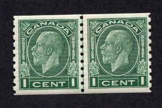 Canada 205i 1 Cent Dark Green King George V Medallion Issue Coil Line Pair Mnh