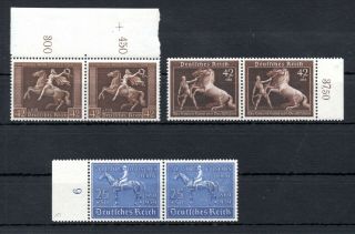 Third Reich,  1938,  1939,  Horse,  The Three Top Stamps In Pairs,  Mnh