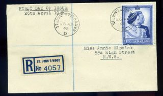 Gb 1948 £1 Silver Wedding £1 Registered First Day Cover.  Attractive