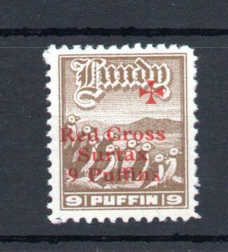 Lundy: 9p Red Cross Overprint Mounted
