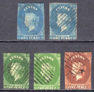 Ceylon 1857 - 59 1d,  2d & 5d With Shades,  Wmk Star Imperf U,  Sg 2,  3,  3a,  5 Cat £395