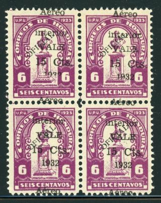 Honduras Mh Specialized: Sanabria 117 15c/6c Shifted Schg Block Of 4 $$$