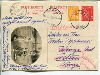 Finland Uprated Air Mail Postal Card To Norway 11.  3.  1954