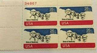 Us Stamps Sc C88 Air Mail Mt.  Rushmore Plate Block - Mnh