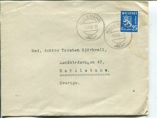 Aland Mariehamn 1952 On Cover With 25mk To Sweden