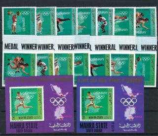 Mahra State (aden) Olympics Mi 99 - 105 A,  B,  Bl.  11 A,  B Mnh