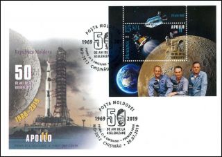 Moldova Stamps Fdc,  50th Anniversary Of Apollo 11 Moon Landing,  Mnh,  2019